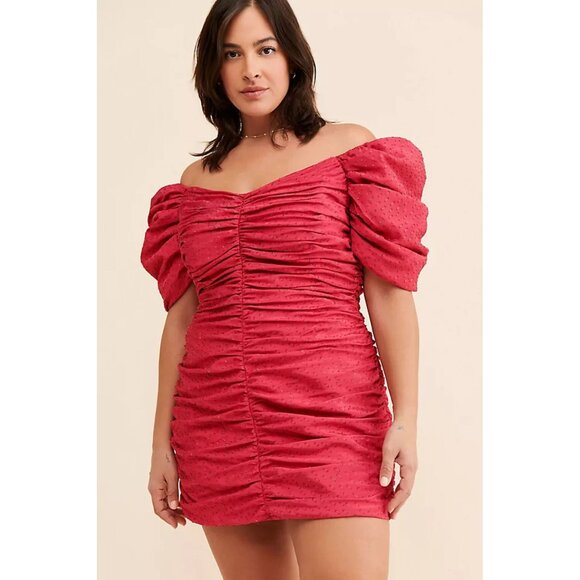 Anthropologie Hutch Pink Ruched Puff Sleeve Mini Dress Size 2 - 2465 - Picture 2 of 15